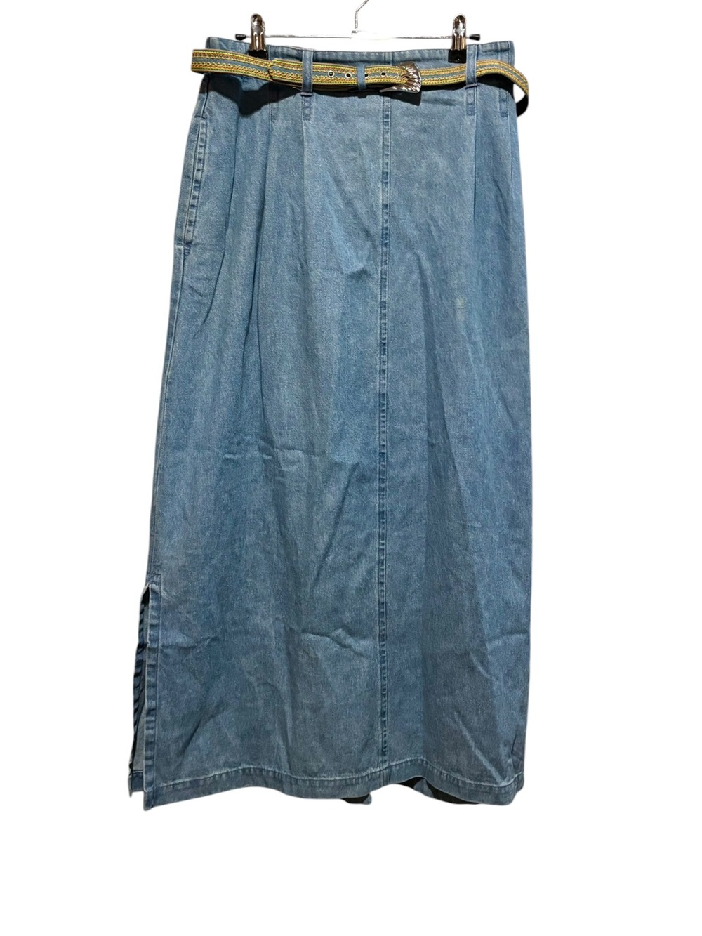 Vintage Nancy Bolen Plus for City Girl Blue Denim Belted Maxi Skirt Size 16W